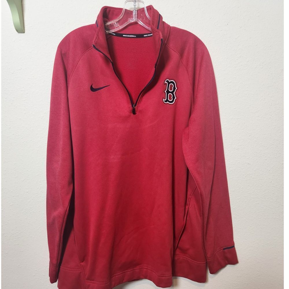 Nike Dri-Fit Boston Red Sox Mock Neck 1/4 Zip Red Pullover Sweatshirt Men's Lg